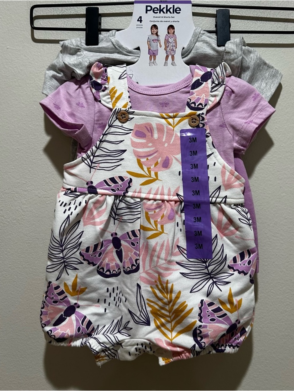 NWT Pekkle 4 Piece Bundle Set - Overalls Shorts, Shorts and 2 Shirts - Girl’s 3M